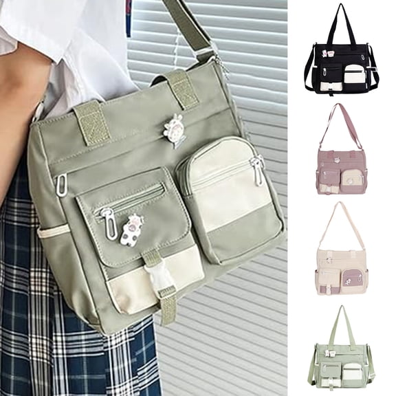 Faraee Cute Messenger Bag Womens Canvas Shoulder Crossbody Purse Multi Pockets Top Handle Satchel Casual College School Handbag Black