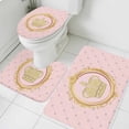 thumbnail image 3 of Golden Crown Bath Mat 3 Piece Bathroom Rug Set, Pink Cartoon Funny Geometric Plaid Art Non Slip Bath Rug Contour Mat and Toilet Lid Cover, Absorbent Shower Mats Soft Bath Rugs and Mats Sets, 3 of 8
