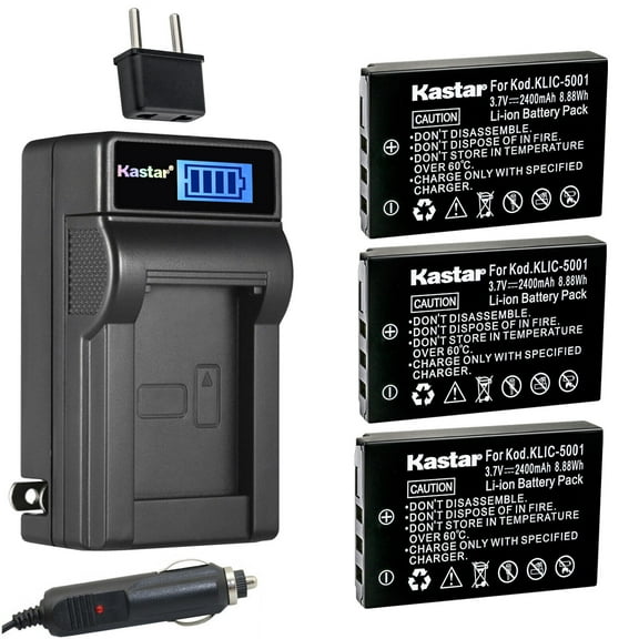 Kastar 3-Pack KLIC-5001 Battery and LCD AC Charger Compatible with Kodak KLIC-5001, K5001, 1054062, 1064062 Battery, Kodak EasyShare Z760 Zoom, EasyShare Z7590, EasyShare Z7590 Zoom Camera