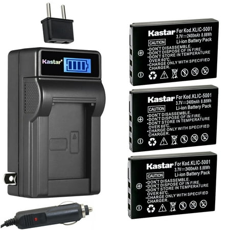 Image of Kastar 3-Pack KLIC-5001 Battery and LCD AC Charger Compatible with Kodak KLIC-5001 K5001 1054062 1064062 Battery Kodak EasyShare Z760 Zoom EasyShare Z7590 EasyShare Z7590 Zoom Camera
