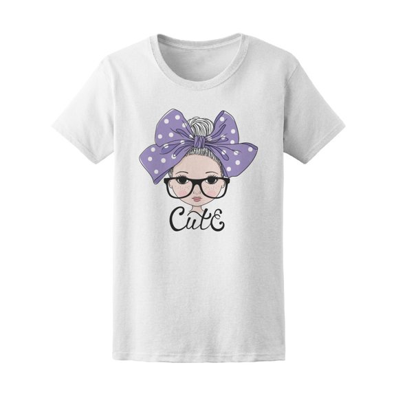 Cute Girl With Glasses Big Bow Tee Women's -Image by Shutterstock