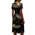 thumbnail image 5 of Womens Halloween Midi Dress V Neck Short Sleeve A-Line Self Tie Waist Halloween Print Soft Casual Dress for Daily Outings Halloween Theme Parties, 5 of 5