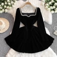thumbnail image 1 of Vestido negro elegante de una línea para mujer, cuello cuadrado de diamantes, vestido ligeramente gordito, vestido de fiesta de manga larga de talla grande, Otoño e Invierno, 1 of 5