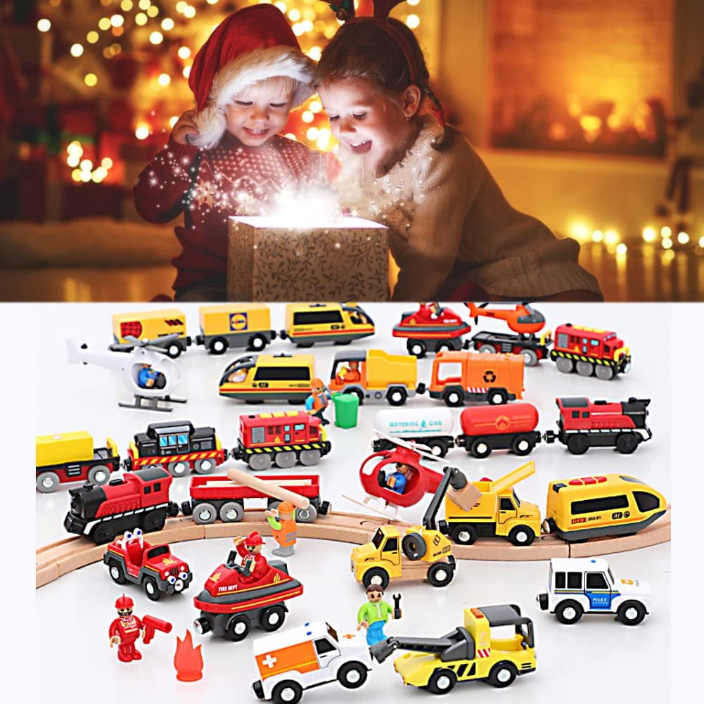 TYMZDYN Battery Operated Train for Wooden Track (Magnetic Connection), Powerful Engine Bullet Train Action Locomotive Train Motorized Train for Wooden Track for Toddlers Kids 3-14
