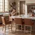 thumbnail image 5 of Dayalane Modern Farmhouse Bar Stools Set of 4, 26.5" Counter Height Bar Stools with Armrests, Faux Leather Upholstered & Solid Wood Legs Island Chairs for Dining Rooms Kitchens Pub, Brown, 5 of 12