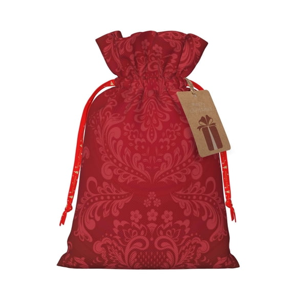 Xecao Vintage Burgundy Print Burlap Gift Bags with Drawstring and Gift Tags, Gift Bags, Burlap Bags, Jute Bags for Party, Christmas, DIY Craft Bags-Small