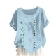 thumbnail image 1 of Blusas de Manga Corta para las Mujeres Impreso Cómodo Suelto Botón Corte Cerradura Casual Cuello Redondo Superior, 1 of 3