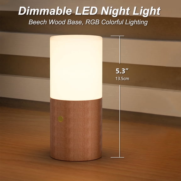 Postlucky 5" Rechargeable LED Table Lamp with Touch Control, RGB Colors, Wooden Base for Living room, Warm White