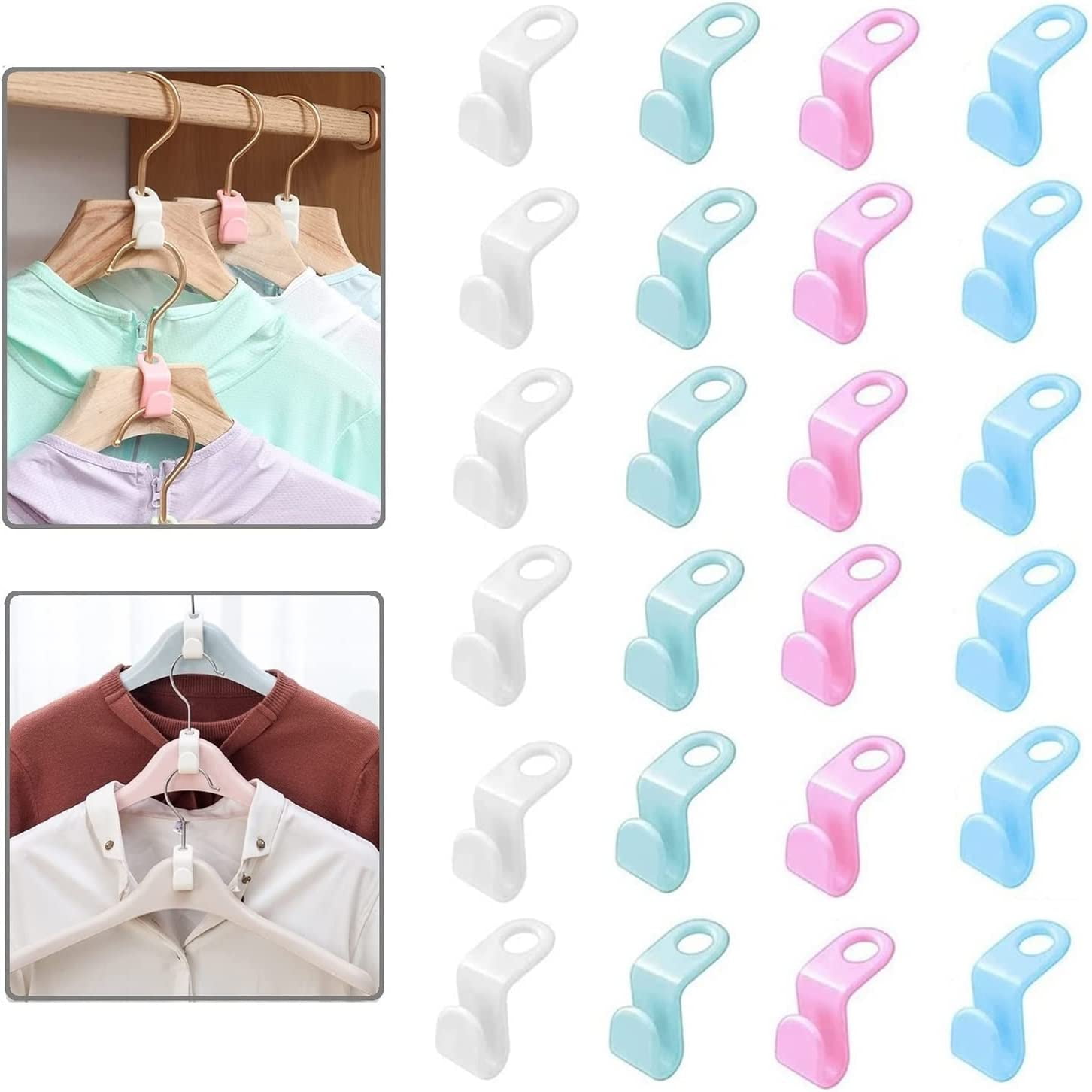 100PCS Clothes Hanger Connector Hooks, 4Colors Hanger Extender Clips