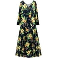 thumbnail image 1 of Plus size Tall Womens Dress Black Floral Long Sleeve High V-Neck Princess Cut, 1 of 4