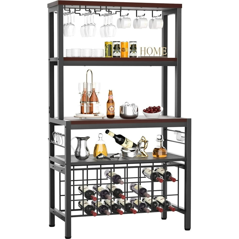 Tangkula Wine Rack Table Coffee Bar Cabinet Freestanding Liquor