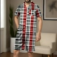 thumbnail image 2 of Striped Pjs Sets for Mens，Mens Lapel Short Sleeve Shirts Nightgown High Waisted Put On Strech Shorts Sleepwear with Pockets Lounge Breathable Nightdress 2025 Summer, 2 of 5