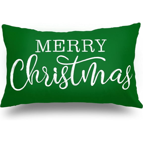 Green Christmas Lumbar Pillow Cover 12x20 Inches for Christmas Decorations Merry Christmas Throw Pillow Covers Winter Holiday Cushion Case Decoration for Sofa Couch