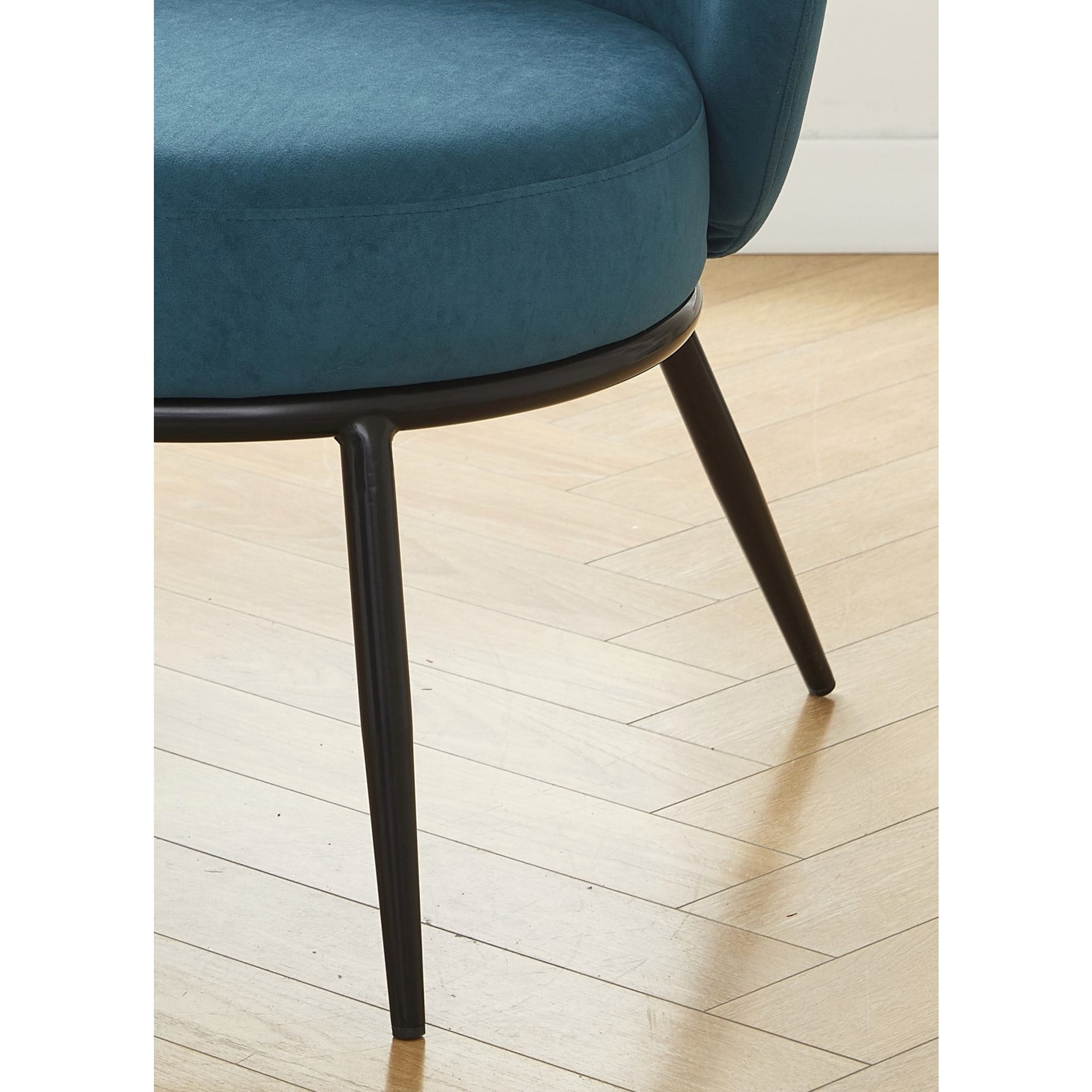 GDF Studio 27.36" Mid-Century Modern Round Accent Chair with Velvet Upholstery, Black Metal Legs, Blue