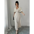 thumbnail image 1 of Robe Contrastée Col en V Élégante Mode Décontractée pour Femmes, 1 of 5