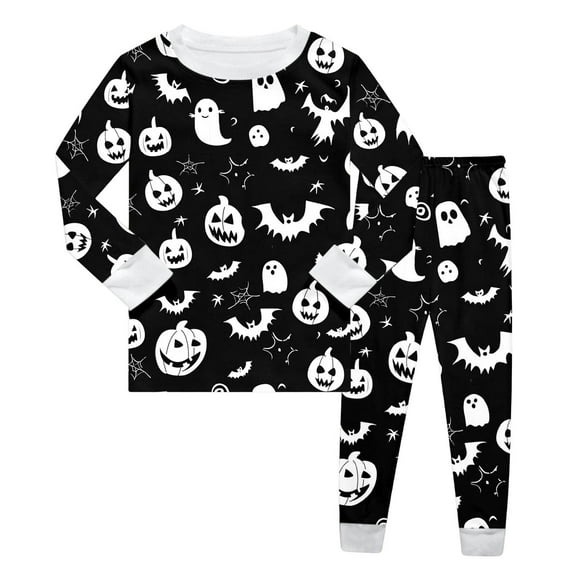 MUXiin Boys Halloween Pajama Set Long Sleeve Pants Outfit With Pumpkin Print For Toddler Kids Age 2-8 Years Comfortable Sleepwear For Autumn Winter Holiday Party,Black,3T