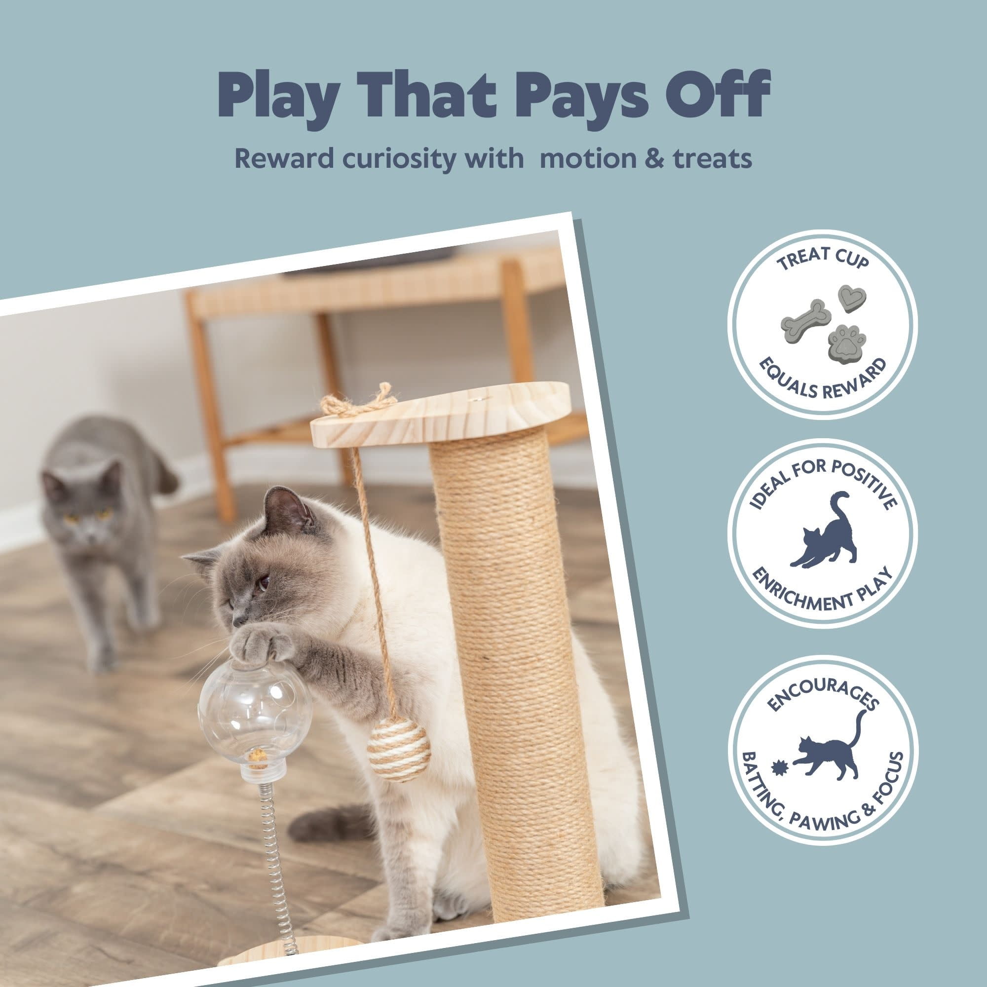 TRIXIE Oliver Interactive Cat Scratching Post w/ Treat Cup, Wooden Track & Hanging Ball