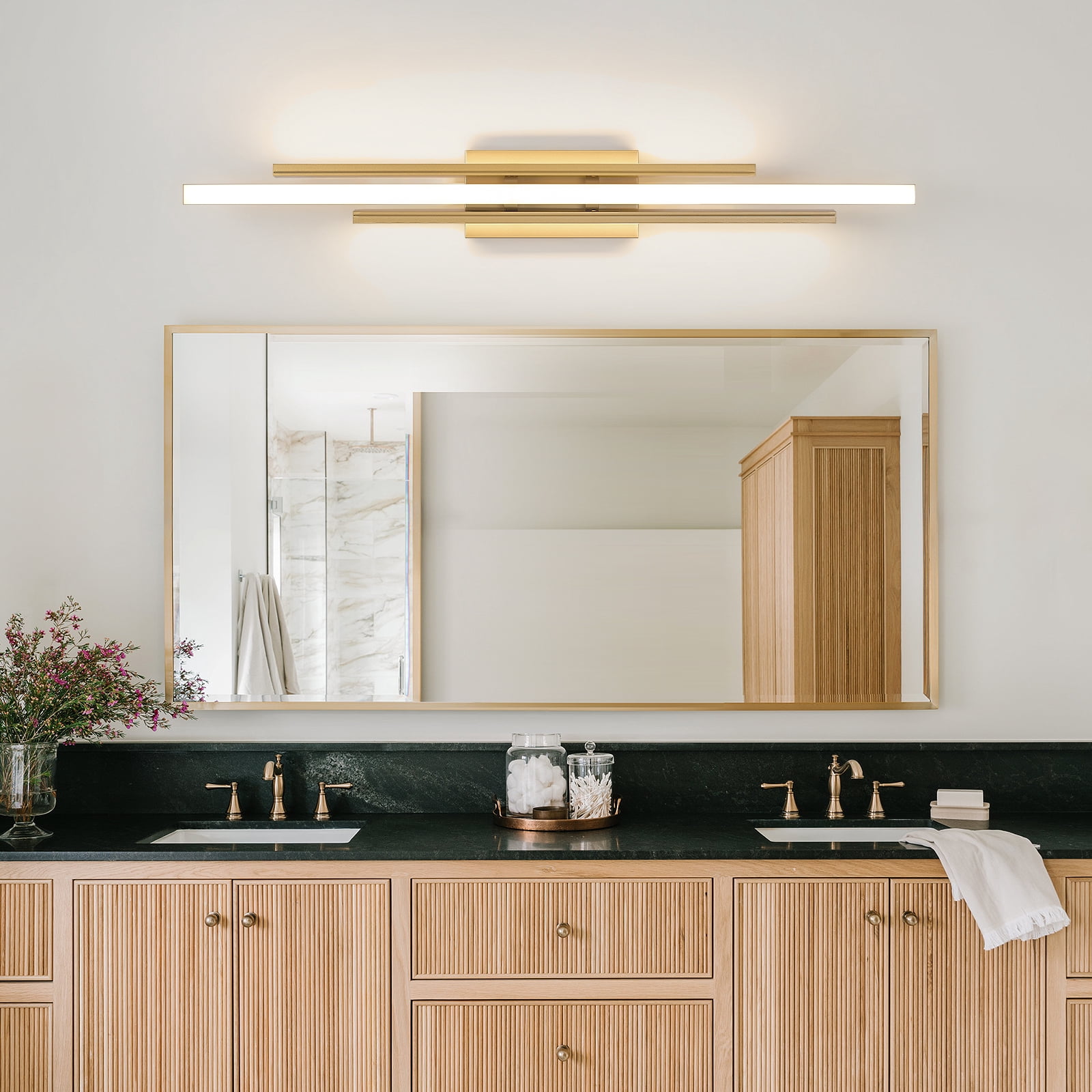 Modern Gold Vanity Light Bathroom Wall Light Fixtures Over Mirror 35 Inch Long Dimmable 3-Light LED Bathroom Wall Lighting 5CCT(3000K/3800K/4500K/5200K/6000K)