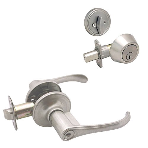 Designers Impressions Rochester Satin Nickel Entry Lever & Deadbolt Combo Pack - Keyed Alike, Adjustable Backset