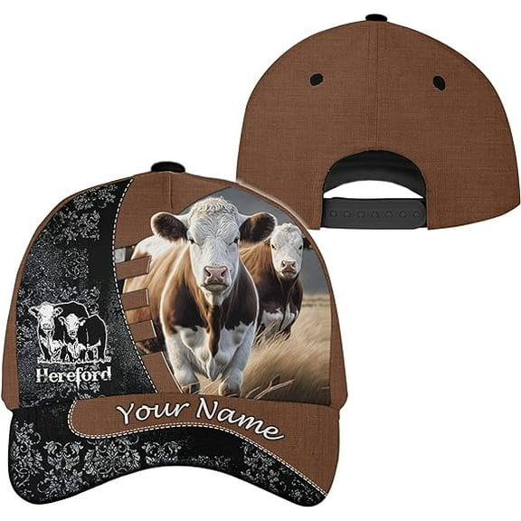 Lotusprinthandmade Personalized Name Hereford Cattle Farming Classic Baseball Cap One Size Multicolor