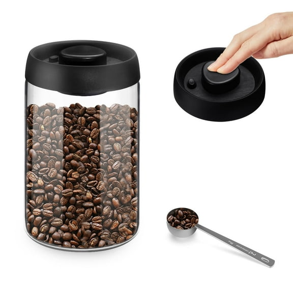 Sekonow Vacuum Coffee Canister for Coffee Bean Storage, 1.2L/40.6oz Airtight Coffee Storage Container, Glass Manual Vacuum Seal Coffee Container with Scoop
