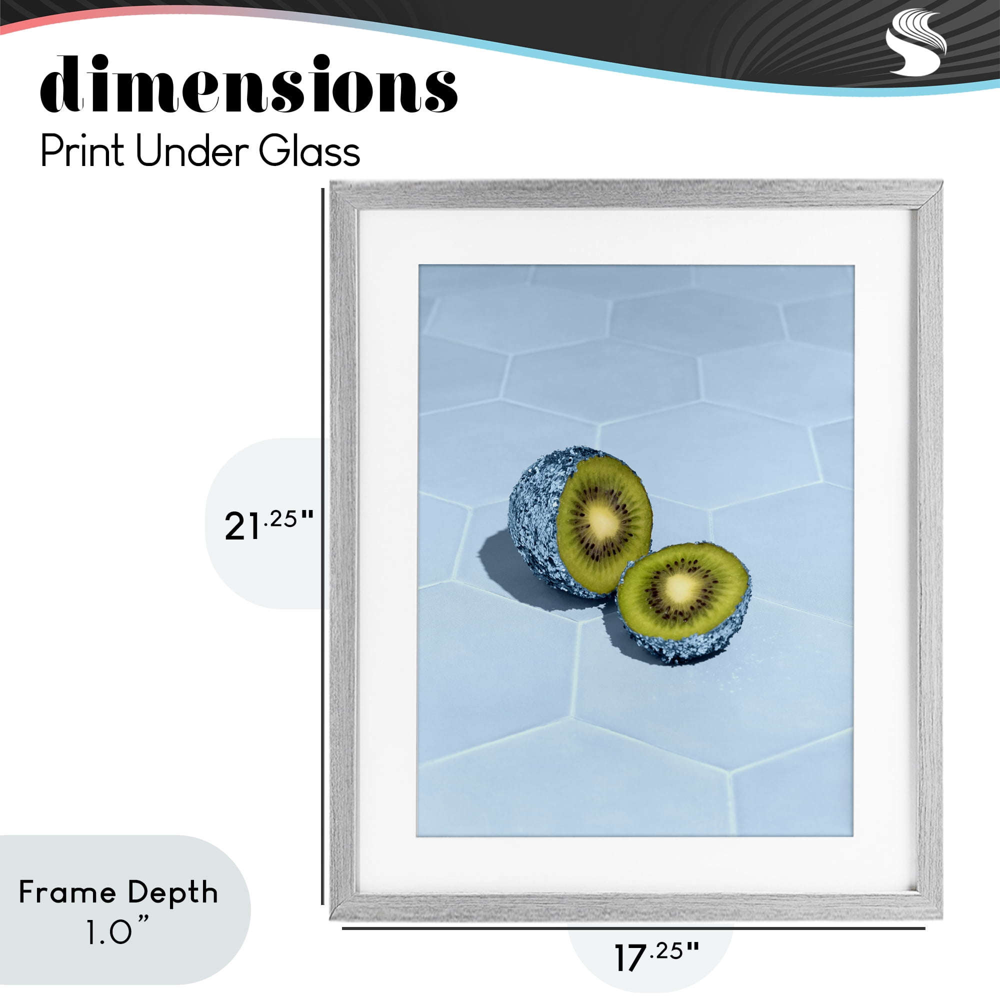 Stupell Industries Blue Glimmer Kiwi Gray Framed Print Under Glass, design by LISH Creative