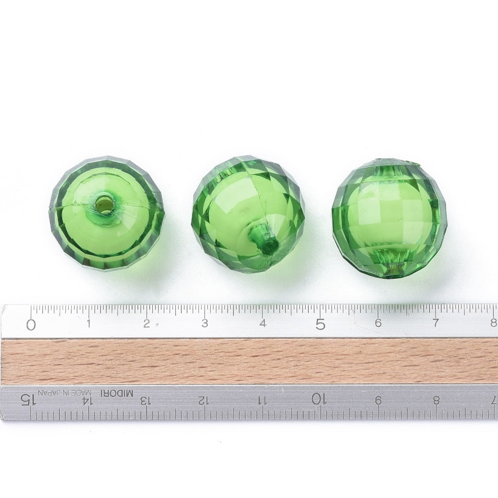 Transparent Acrylic Beads Bead in Bead Faceted Round Lime Green 20mm Hole: 2mm 110pcs/500g
