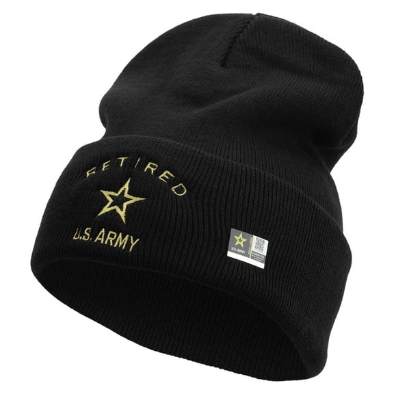 US Army Retired Military Embroidered Long Beanie - Black OSFM