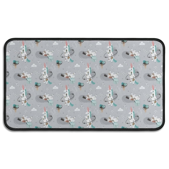 Gray Cartoon Unicorn Pattern Door Rugs,Washable Non Slip Door Mats Indoor,Decorative Door Mats,Entry Mat Indoor for Entrance,Bedroom,Kitchen,Bathroom,30"x17"