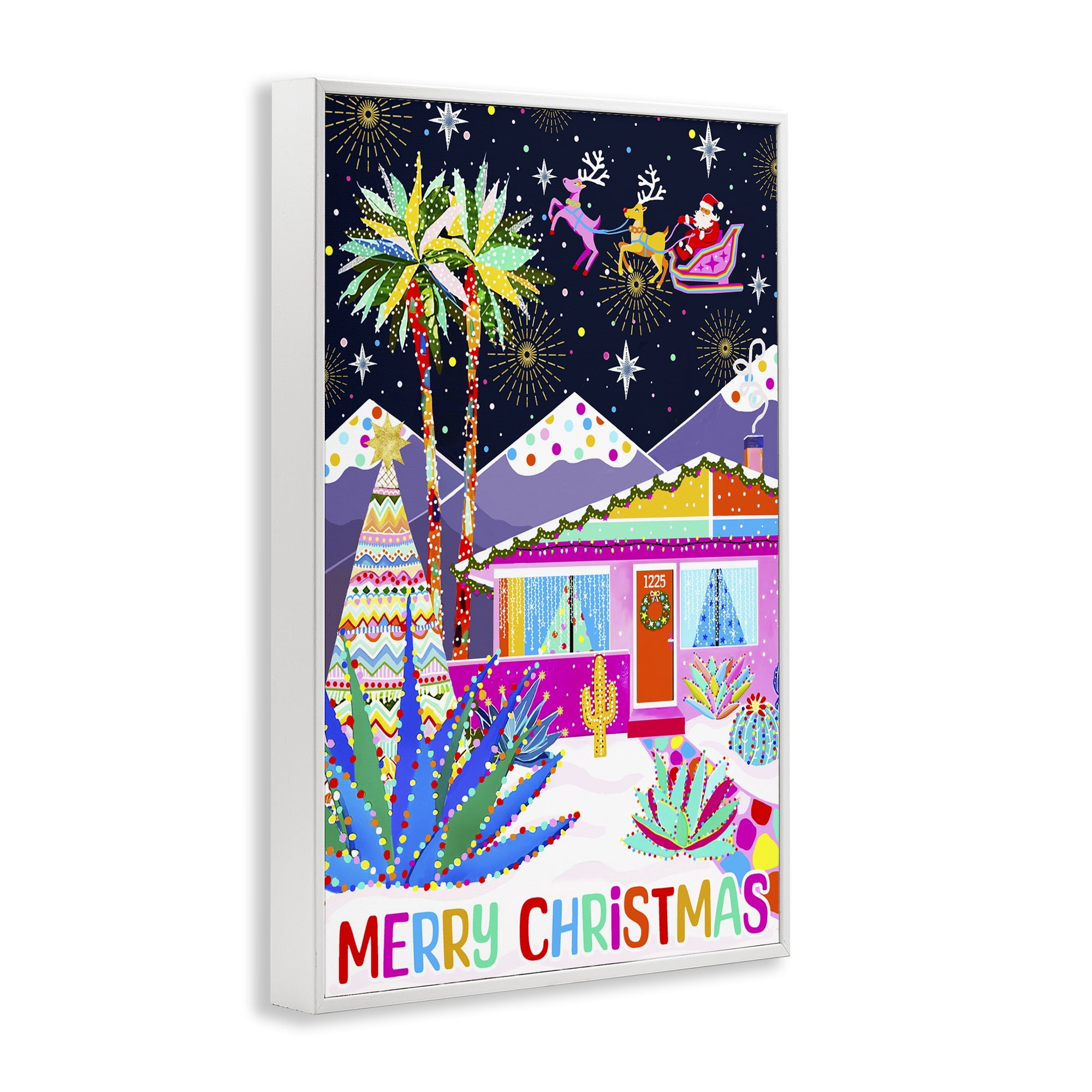 Stupell Industries Whimsical Desert Christmas Holiday Painting White Framed Art Prints Wall Art, 16 x 24