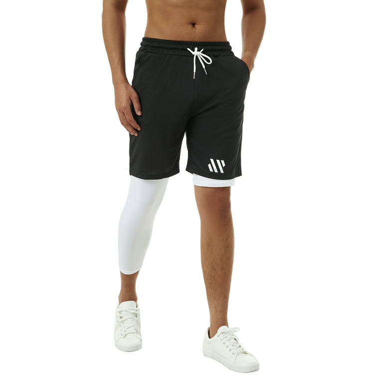 CenturyX Men One Leg Compression Pants 3/4 Capri Tights Athletic Basketball  Leggings Workout Base Layer Underwear White 2 XXXL