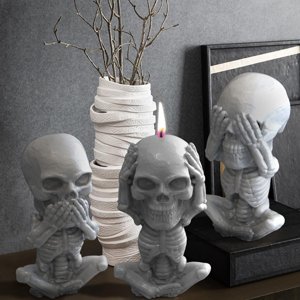 Osdhezcn 3D Skull Candle Epoxy Resin Mold Halloween Funny Skeleton Modeling Aromatherapy Plaster Silicone Mould DIY Crafts Soap Candle Casting Tools