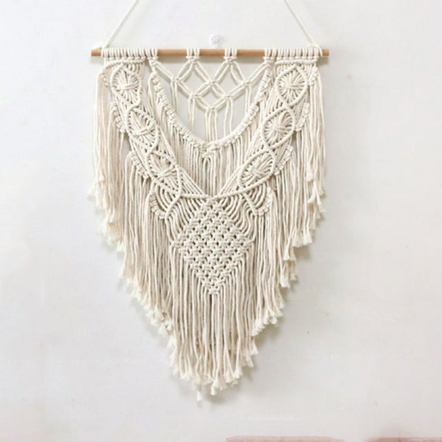 Macrame Woven Wall Hanging Boho Geometric Woven Tapestry Beige &