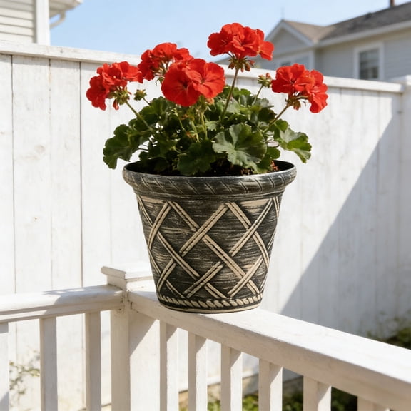 Tuscom 7 Inch Silver Plastic Planter Pot, Roman Rattan Weave Design Flower Pot, Thickened Decorative Pot for s, Plant Pot, Home Garden Balcony Decor, Large Flower Pot for Plants