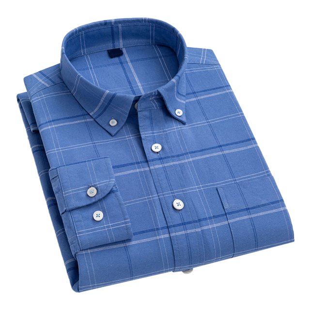 Camisa de cuello vuelto para hombre Camisa a cuadros de manga larga con botones de moda informal con bolsillo para el trabajo
