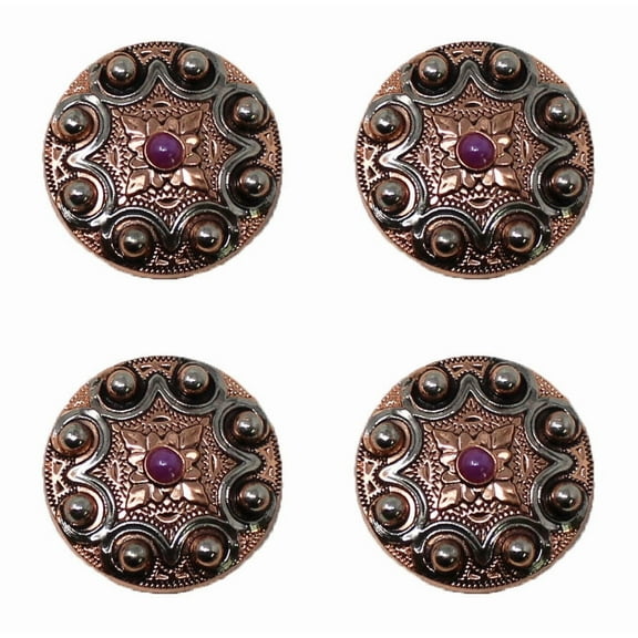 Set of 4 Screw Back 1-1/4" Western Engraved Purple Stone Conchos CO574