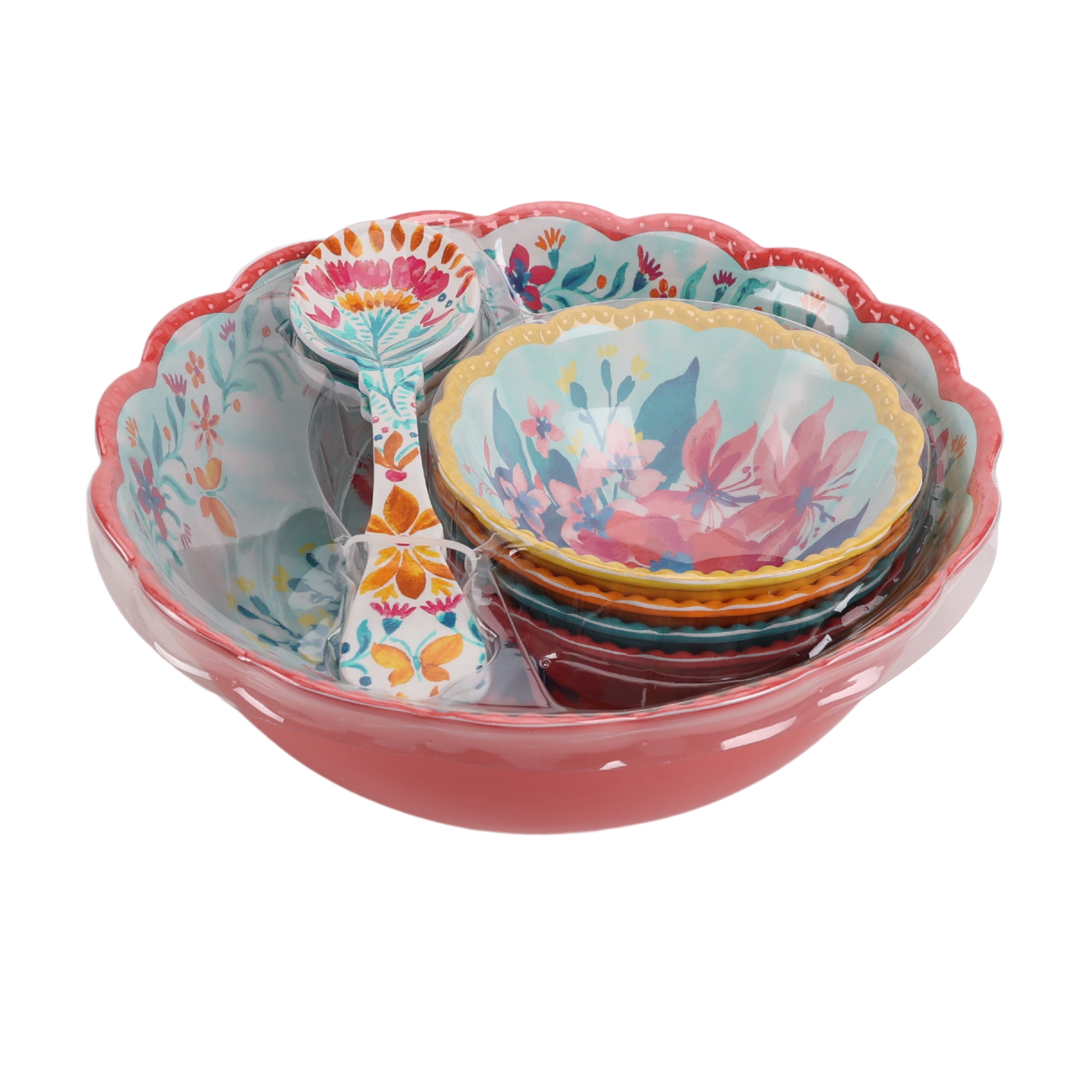 (4 pack) The Pioneer Woman Fresh Floral 7-Piece Melamine Serving Bowl Set