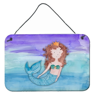 Carolines Treasures BB7422DS812 Brunette Mermaid Watercolor Wall or Door Hanging Prints  8x12 multicolor