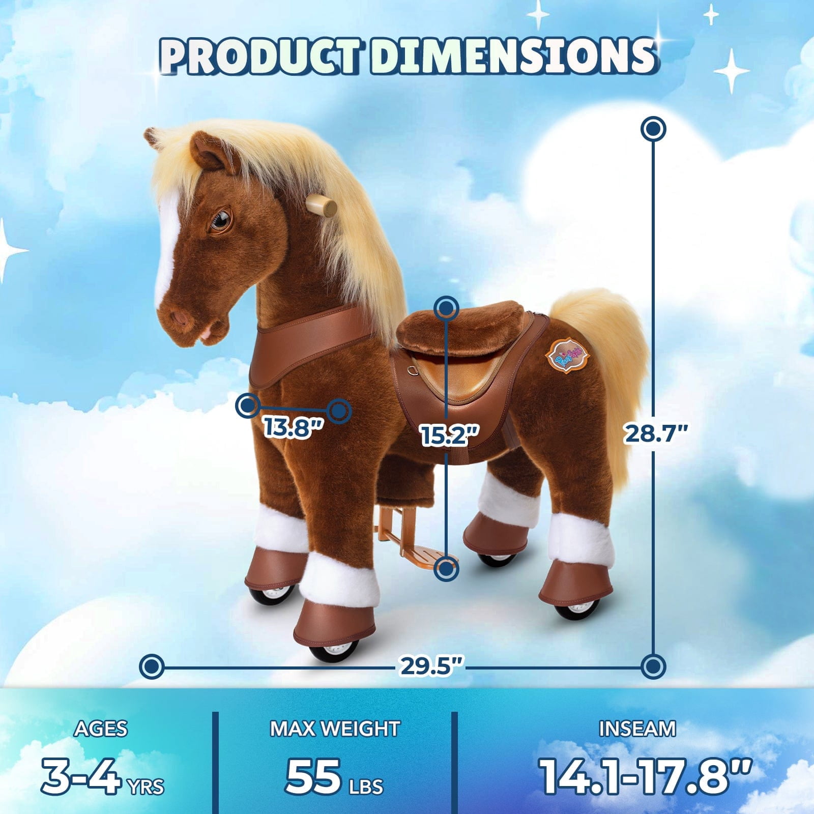 PonyCycle Interactive Horse Ride-On Toy, Touch Sound, Kid-Powered, Ages 3-4, Brown, Y374