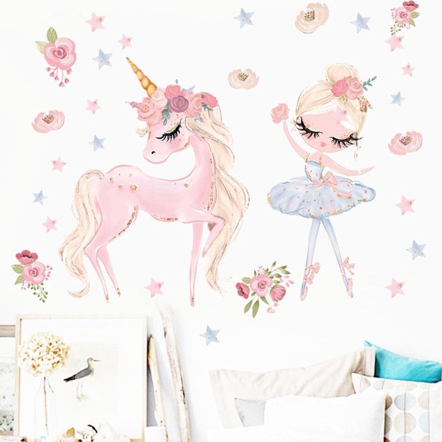 2 sets of cartoon children Unicorn City public star flower children's room decoration wallpaper arrangement dance room decoration