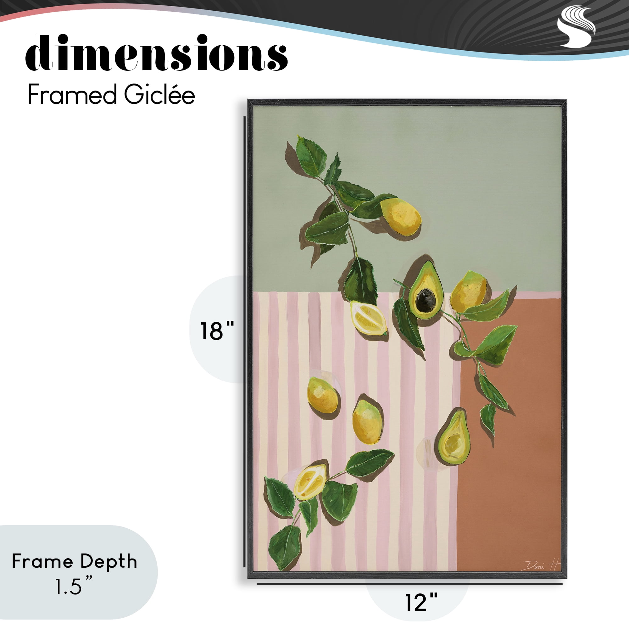 Stupell Industries Midcentury Avocado & Lemons Black Framed Giclee Art, design by Dani Heyward