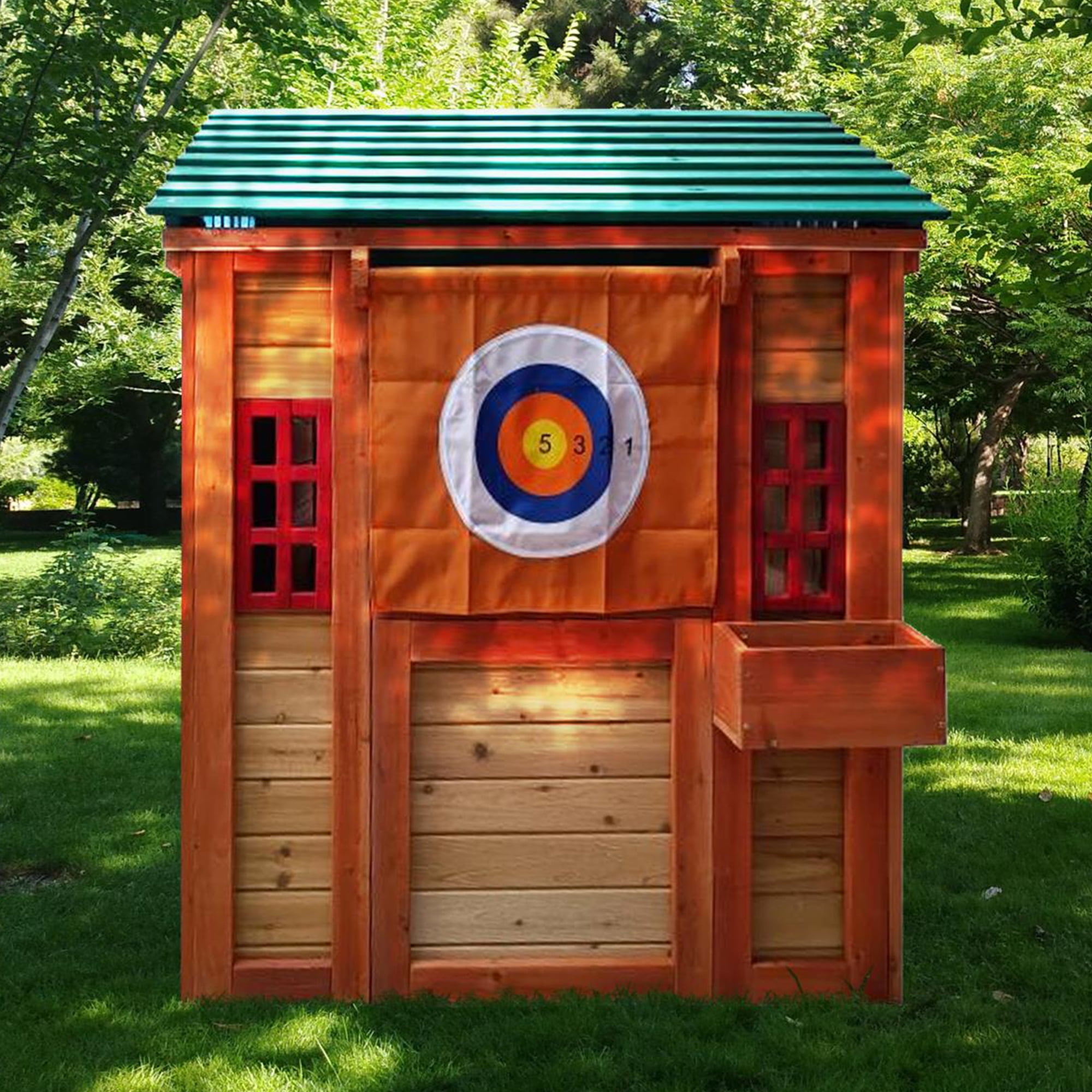 CIPACHO 64" Eco-Friendly Outdoor Solid Wooden 4-in-1 Game House for Kids Garden Playhouse with Different Games on Every Surface, Orange CIPACHO 64" Eco-Friendly Outdoor Solid Wooden 4-in-1 Game House for Kids Garden Playhouse with Different Games on Every Surface, Orange