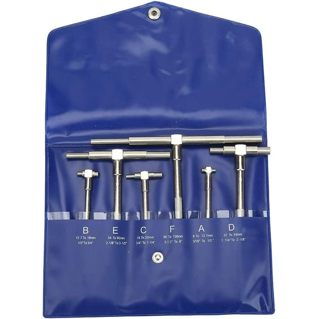 Jinsinto 6pcs/set Telescopic Gauge Set 8-150mm Adjustable Inner Diameter Gauge Nickel T-Bore Hole Gauge Plated Square Head Telescopic Gauge Micrometer Measuring Tools