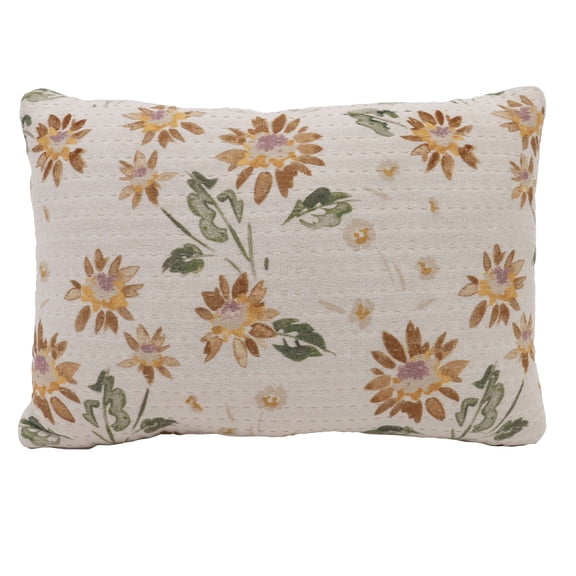 Mainstays Chambray Floral Decorative Throw Pillow with Sunflower Pattern