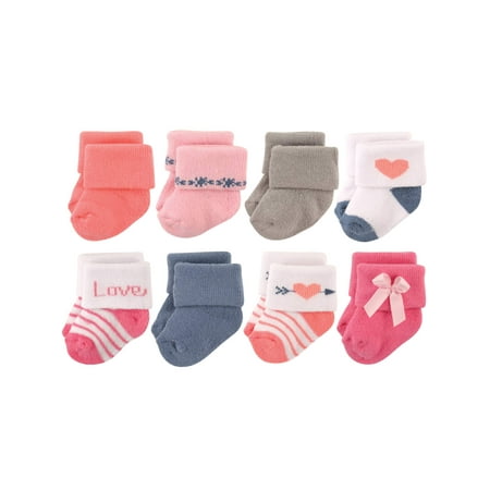 Terry Cloth Roll Cuff Crew Socks, 8-Pack (Baby Girls)