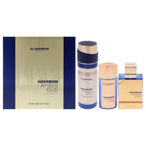 Al Haramain Amber Oud, Bleu Edition, Gift Set for Women and Men, 3 Pc
