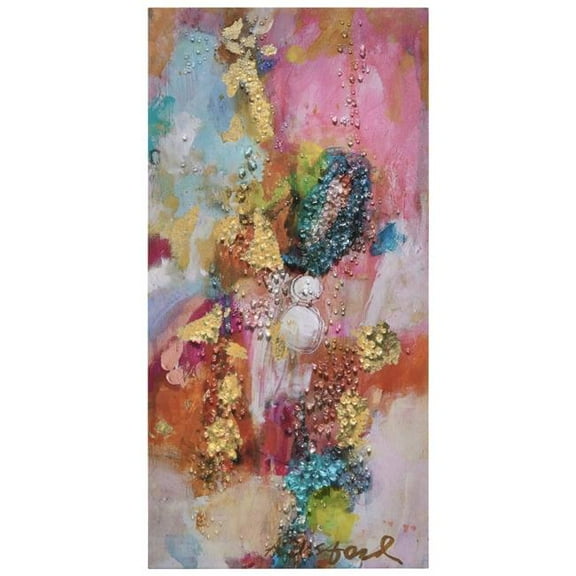 "Colorful Symphony II" Crystallus Epoxy Coated Wrapped Glossy Canvas Wall Art with Heavy Acrylic Crystal Shards Embellishments