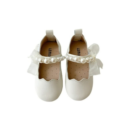 

Welliumy Kids Flats Magic Tape Princess Shoe Soft Sole Mary Jane Sandals School Dress Shoes Dance Non-slip Closed Toe White 10.5C