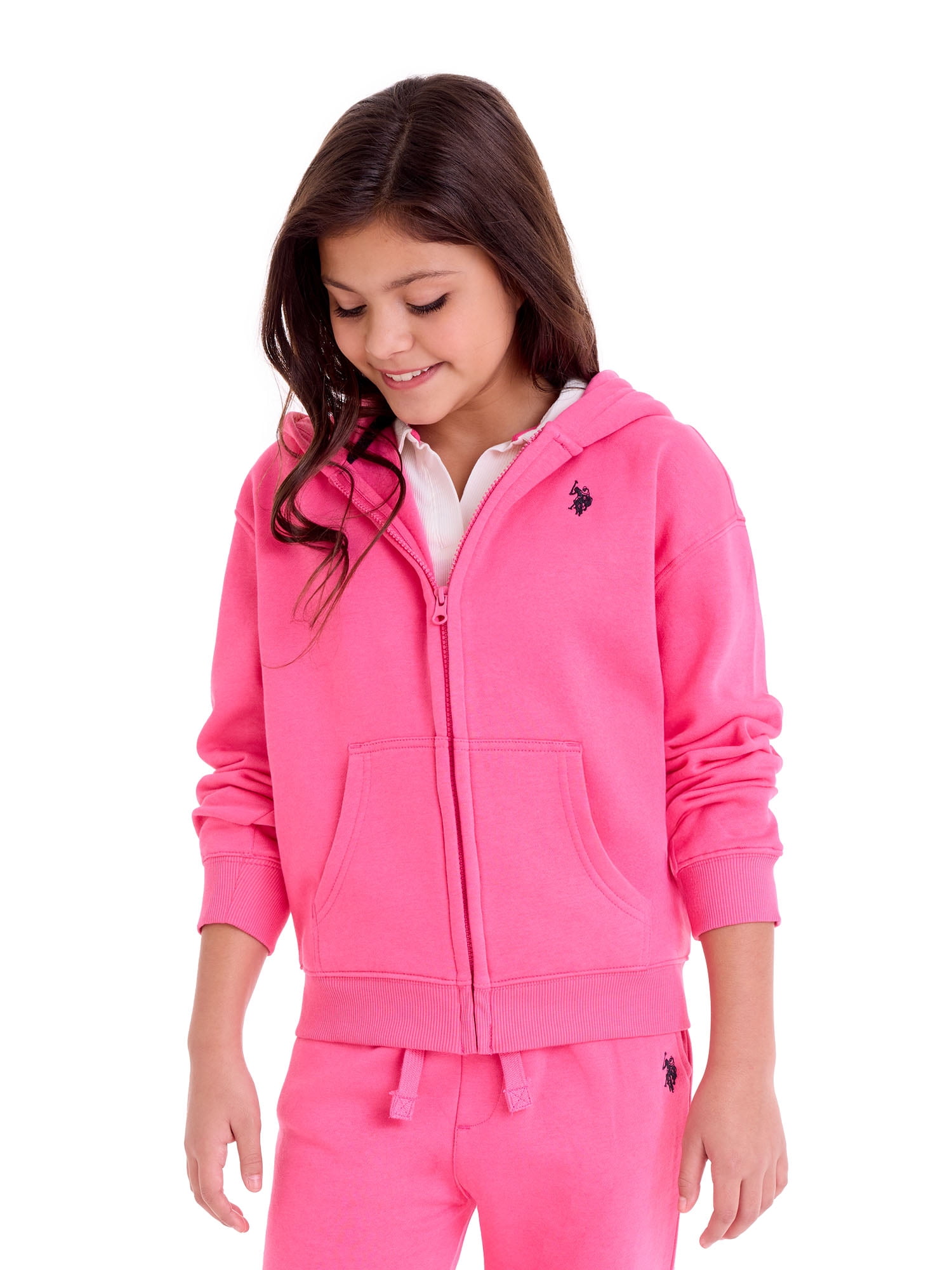 U.S. Polo Assn. Girls Fleece Zip-Up Hoodie, Sizes 4-18