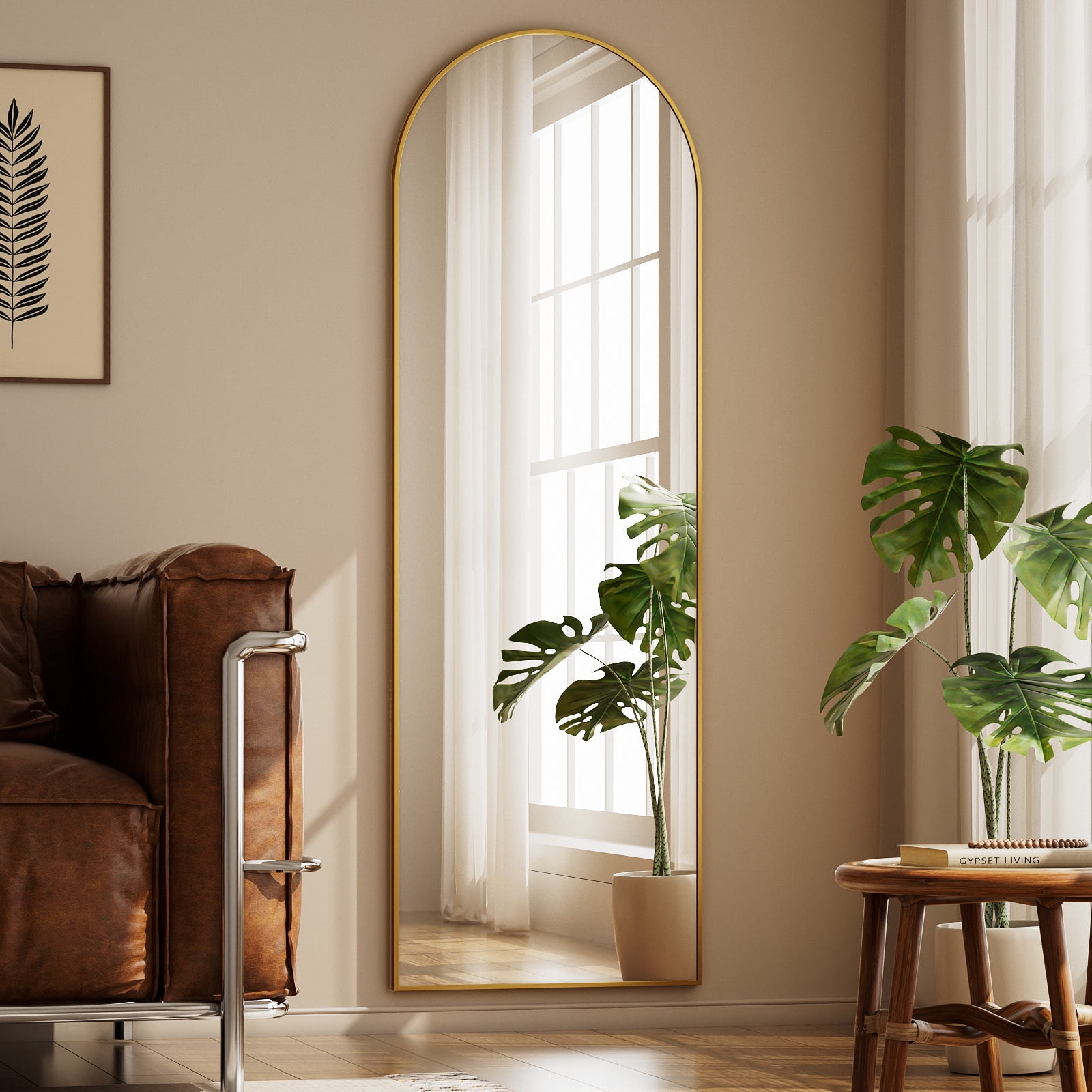 AUROMIR 59"x16" Arched Full Length Standing Full Body Floor Mirror,Gold